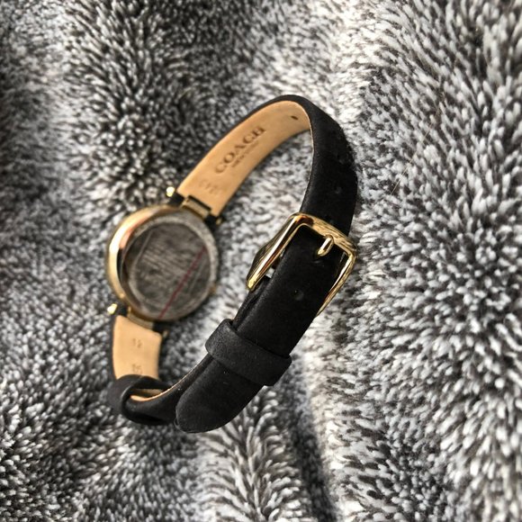 COACH Park Petite Watch Gold Stainless Steel Black Suede Strap Buckle Adjustable